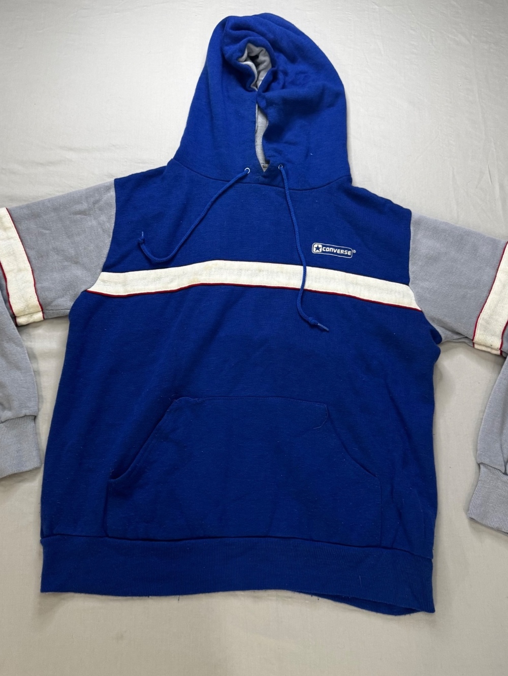 Vintage 90s Converse USA Made Hoodie Blue Gray Colorblock Pullover L